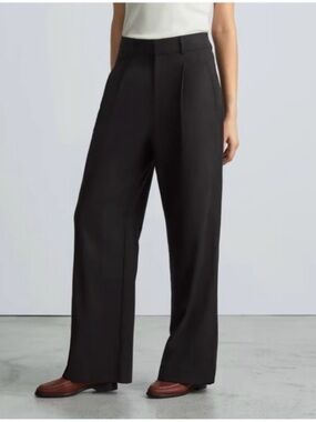EVERLANE Black Way High Drape Wide-Leg Trousers Size 2S
